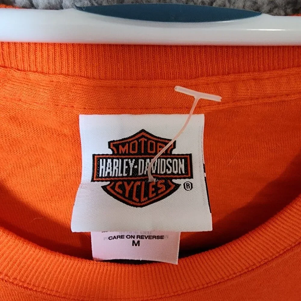 VTG 2006 Petersons‎ Miami FL Harley-Davidson Orange Pocket T Shirt Size M USA